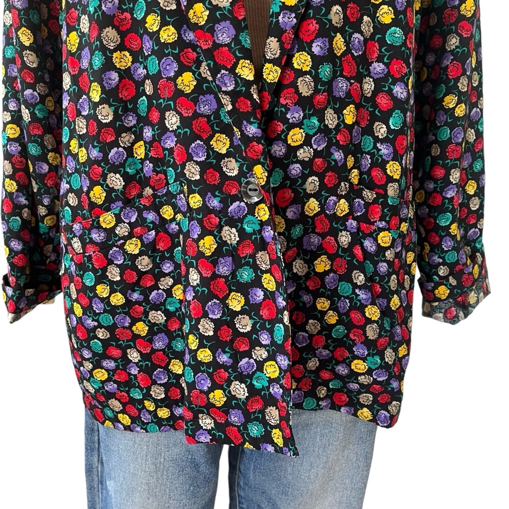 Vintage Colorayons multicolor floral blazer black single breasted oversized M - Picture 11 of 13
